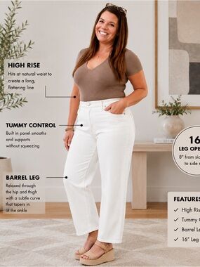 New Size 22W Terra & Sky Women’s High Rise Barrel Jeans Built In Tummy Control